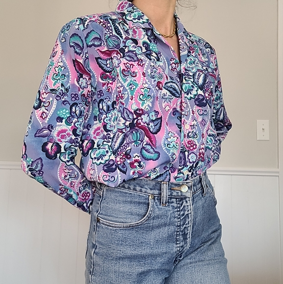 Vintage floral long sleeve blouse - Picture 3 of 11